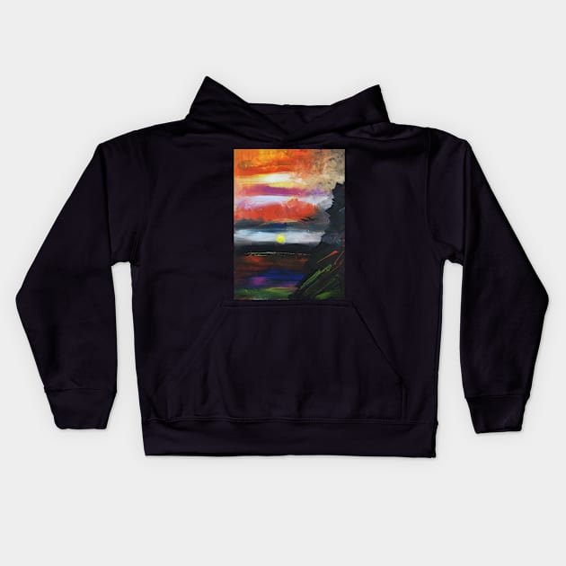 Abstract Landscape Sunset Dive 233 Kids Hoodie by artsale